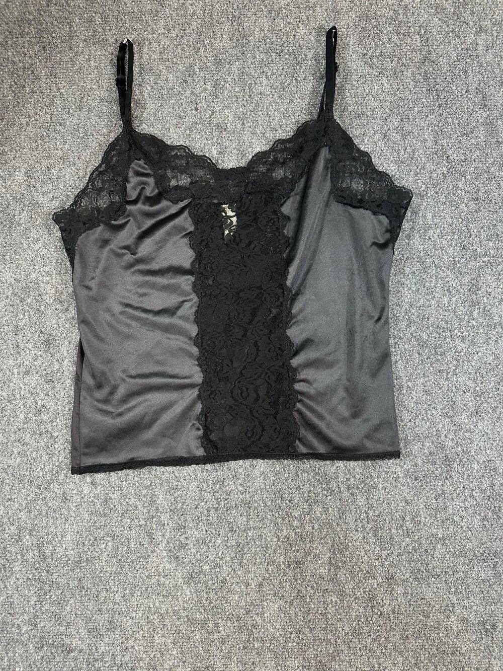 Vtg Bestform Black Satin Lace Camisole Tank Top Size 32 Style 1306